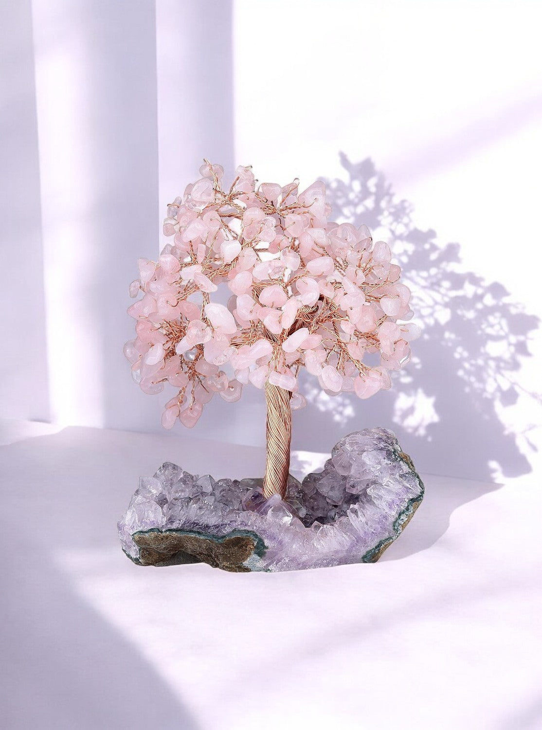 Rosenquarz Kristallbaum auf Amethyst Basis